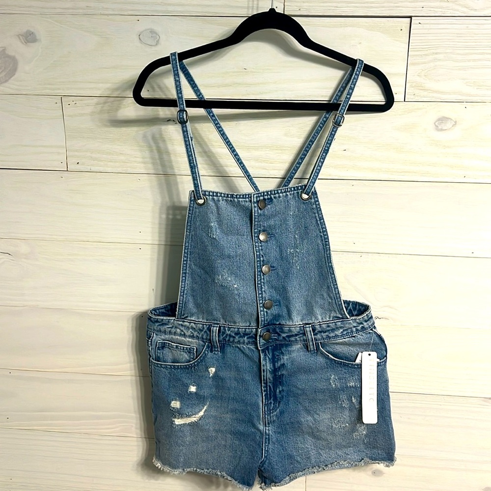 Denim shortalls, L, brand new